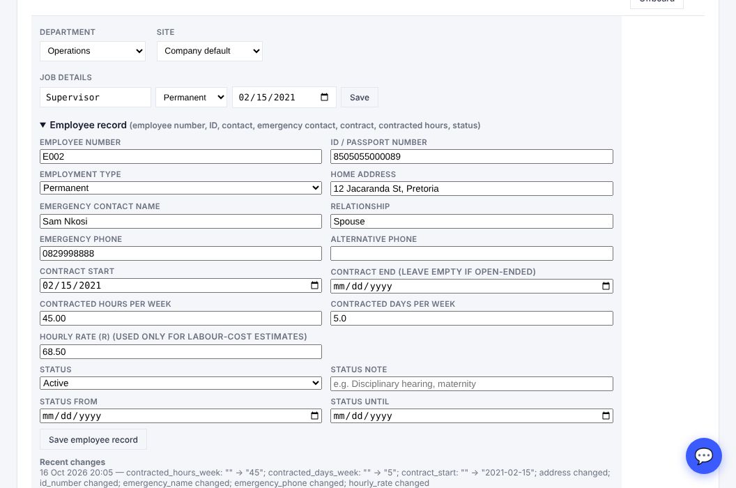 Employee record.