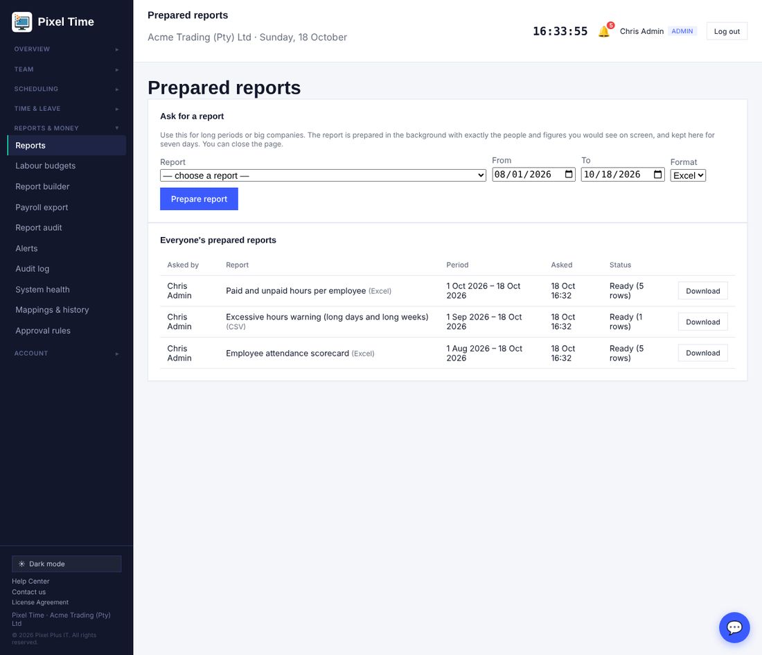 Prepared reports with three finished reports ready to download.