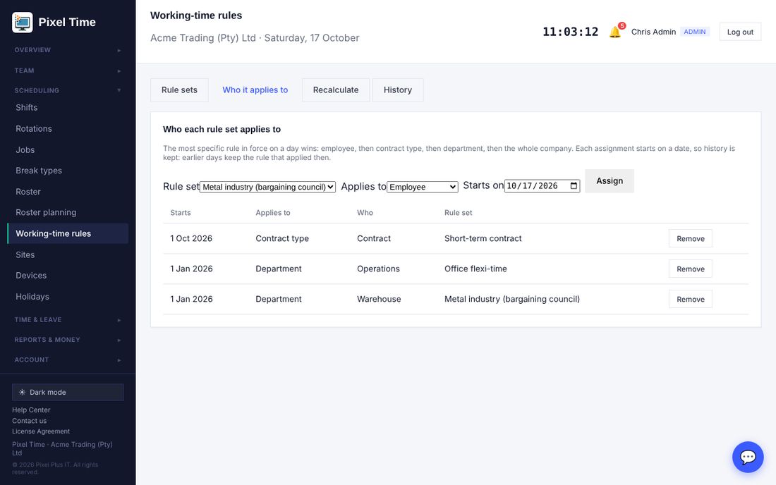 Assignments, newest first. Remove one with the Remove button.